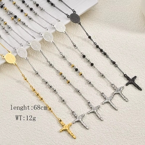 Colares de Joias de Moda Atacado: Pingente de Cruz de Aço Inoxidável com Crucifixo Religioso Vintage da Virgem Maria e Contas Cristãs Católicas - Product Image 1