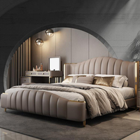 Lit double en cuir avec cadre en bois, taille King, pour la maison, ensemble de meubles de chambre à coucher modernes et luxueux en bois, vente en gros à prix abordable