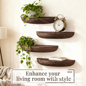 Wooden Wall Mounted <b>Shelf</b> Solid Wood Semi Circular 4 Pieces Living Room Bedroom Storage Display <b>Rack</b> - Product Image 3