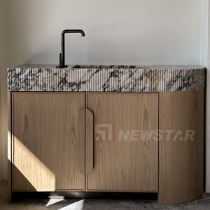 Mueble de tocador de baño europeo con lavabo Lavabo superior de mármol blanco Calacatta de lujo - Product Image 3