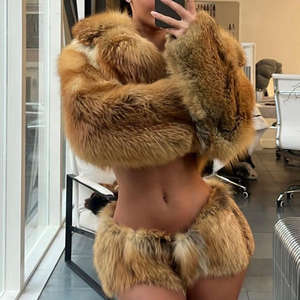 Зимний уличный Модный женский комплект из меха лисы из натурального Меха чернобурки и натурального меха лисы Женское пальто - Product Image 2