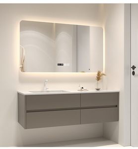 Modern Minimalist Floating Bathroom Vanity Solid Wood Cabinet with Smart LED Mirror Integrated Sink - Product Image 5
