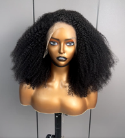 Perruque en cheveux humains afro crépus bouclés haute densité, avec dentelle frontale pré-épilée, ligne de cheveux naturelle, douce et rebondissante, pour femmes noires