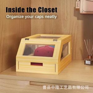 Bamboo <b>Hat</b> Storage <b>Box</b> Rectangle Transparent Lid 1-3L Capacity Clothing Organizer Standing Type Natural Wood Color - Product Image 4