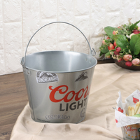 Ember Es Logam Galvanis 5QT dengan Logo Kustom, Pendingin Bir Anggur, Pegangan Ganda untuk Pesta Luar Ruangan, Grosir OEM