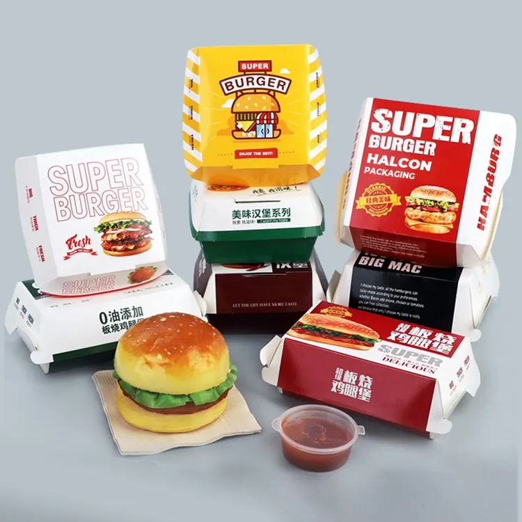Scatola di Hamburger stampata personalizzata di alta qualità usa e getta da togliere la scatola di imballaggio per Hamburger