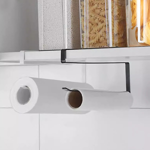 Shosho Inverted <b>Paper</b> Holder Black And White No Drilling Required Modern Cabinet Mount For <b>Kitchen</b> Bathroom Use - Product Image 2