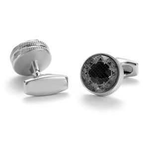 Boutons de manchette de luxe de haute qualité, vente chaude, personnalité, alliage métallique, noir argent, boutons de manchette ronds pour chemise - Product Image 5