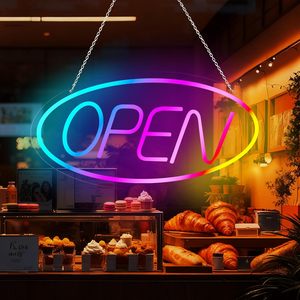 Enseigne néon ovale RVB à couleurs changeantes, en acrylique, à intensité variable, pour la publicité LED dans les cafés, bars, boulangeries, commerces de détail, devantures de magasins et la décoration professionnelle - Product Image 1