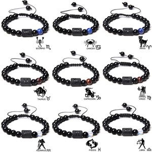 Venta al por mayor 8mm negro horóscopo <span class=keywords><strong>suerte</strong></span> cuentas parejas pulsera joyería 12 signo del zodiaco pulsera con cuentas - Product Image 2