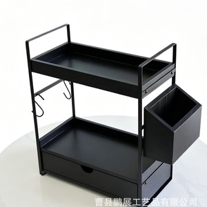 Estante de Almacenamiento de Madera de 2 Niveles, Color Marrón Oscuro, Organizador Multifuncional para Baño y Cocina, Tipo Vertical - Product Image 4