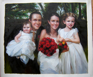 Portrait personnalisé fait à la main peinture à l'huile Style impressionnisme personnalisable photos de famille sur toile avec cadre flottant - Product Image 3