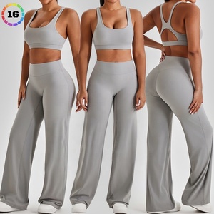 Ensemble de sport pour femme : Soutien-gorge de sport rembourré à dos évidé et pantalon de yoga évasé taille haute, idéal pour la gym et le fitness - Product Image 4