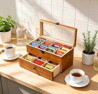 Boîte de rangement multifonctionnelle pour sachets de thé en bois avec fenêtre en acrylique, 2 étages, 14 compartiments, grande capacité, porte-sachets de thé