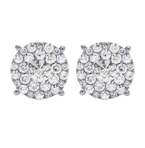 Classic <b>Silver</b> Cluster Earrings with High Quality Lab Grown Diamonds White Gold Style Polish Finish Unisex Jewelry - Product Image 1