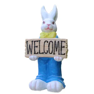 Karikatür karşılama kurulu tavşan büyük fiberglas polygarden heykel hayvan heykeli için açık bahçe zevk zemin dekorasyon