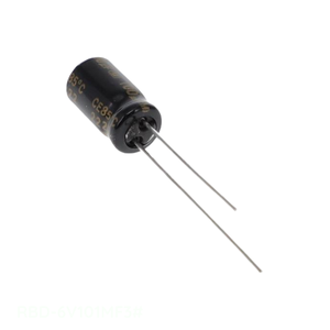 Condensador de Aluminio Original CAP ALUM 100UF 20% 6.3V RADIAL 100 uF de Montaje a Través de Orificio RBD-6V101MF3 #   Condensador - Product Image 1