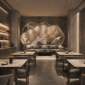 Iluminación de Diseño Moderno en Piedra Roca, Mostrador Personalizado para Cafetería y Bar, Renderizado 3D Ecológico para Decoración Interior de Restaurantes - Product Image 2