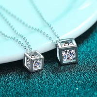Pendentif en argent sterling S925 en forme de Rubik's Cube serti de diamants, 1,0 ct, couleur D, VVS, moissanite, collier de luxe tendance en moissanite
