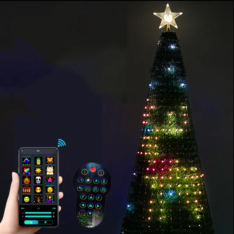 2022 New Built-in Pattern Mobile App Control Voice Active Time Setting Diy Rgb Programmable Light Up Magical Led Christmas Tree