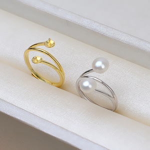 Bague ouverte en argent S925 pour femmes, double perle réglable, bijoux en perles DIY avec des accessoires et des composants pour la bouche vivante - Product Image 3