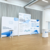 Stand d'exposition 3x3m à montage facile avec structure en aluminium, tissu tendu et logo personnalisé imprimé, comptoir d'accueil pour salons professionnels