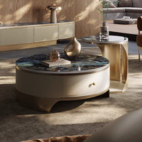 Meuble TV en bois massif avec table basse ronde en placage de noyer – Ensemble combiné pour salon d'hôtel ou gîte – Vente en gros