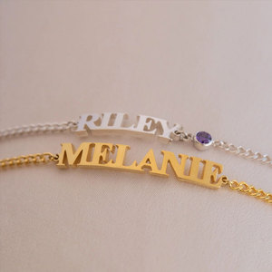 Custom Luxury 316L Stainless Steel 14k 18k Gold Plated Women's Fashion Bracelet & Bangles Custom <b>Name</b> Cuban Bracelet for Women - Product Image 3