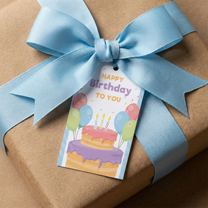 Etiquetas de Regalo de Cumpleaños Coloridas con Impresión Personalizada Xieli, Etiqueta Colgante de Cartón con Cinta Azul para Decoración de Fiestas - Product Image 2