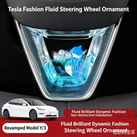 Patch décoratif pour volant de voiture en acrylique transparent écologique, motif dessin animé mignon, pour Tesla Model Y 3 Nouvelle Version