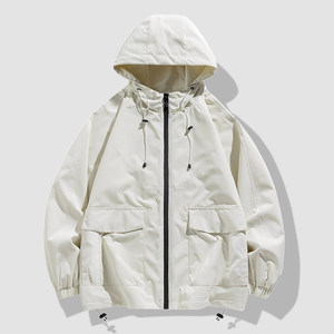 Veste coupe-vent à capuche avec doublure intérieure, double poche, couleur unie, vêtements de travail contrastés, vêtements d'hiver, vert clair - Product Image 3