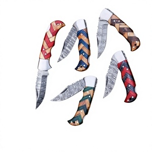 High Quality Damascus Steel Survival Folding Blade Pocket <b>Knife</b> with Pakka Wood Handle Back <b>Lock</b> 58 HRC Tactical Use - Product Image 2