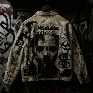 Custom Winter Streetwear Waterdichte Softshell Bontjas Designer Gothic Heat-Transfer Printing Grafische Leren Jassen Front - Product Image 3