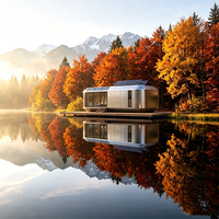 Maison portable de luxe moderne en acier léger, ignifuge, inspirée des capsules spatiales, hôtel préfabriqué, espace de vie extérieur, chambre, salle de bain