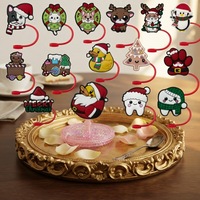 Vente en gros de breloques de paille réutilisables en silicone anti-éclaboussures, personnalisées, motif animal kawaii rose, style preppy, accessoires de bar