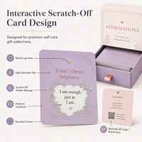 Cartes d'affirmation à gratter personnalisées avec marque privée, 52 pièces, carton 350 g/m², dorure à chaud, vernis sélectif UV, coffret cadeau avec outil à gratter