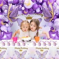 Ensemble de décoration pour fête d'anniversaire d'enfants, toile de fond en papier, nappe, ballons et décorations pour gâteau, fournitures festives