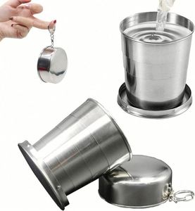 Stainless Steel Folding Cup Portable Water Drinking Cup Retractable Telescopic Collapsible Cups for Outdoor Travel With Keychain - Product Image 4