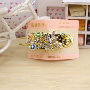 <b>Large</b> Gold Hair Clip With Rhinestone Cat Eye Stone Korean Style <b>Bow</b> Medium Size Plastic Resin For Children Daily Use - Product Image 2