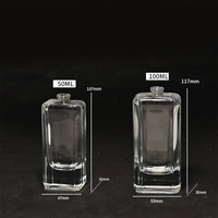 Flacon de parfum classique français carré en verre transparent de 1,7 oz et 3,4 oz avec bouchon pulvérisateur doré/argenté et coffret cadeau de luxe