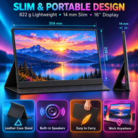 Vente en gros d'écrans portables tactiles de 16 pouces, 2,5K, 120 Hz, IPS, 2560x1600, 100Srgb, avec étui en cuir gratuit, double USB-C, pour le jeu et le bureau