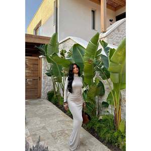 Robe Empire Stone Electra à col licou, ornée de volants et de fronces, en crochet, pour soirée et club de jour, XS, unie, pour printemps et automne - Product Image 6