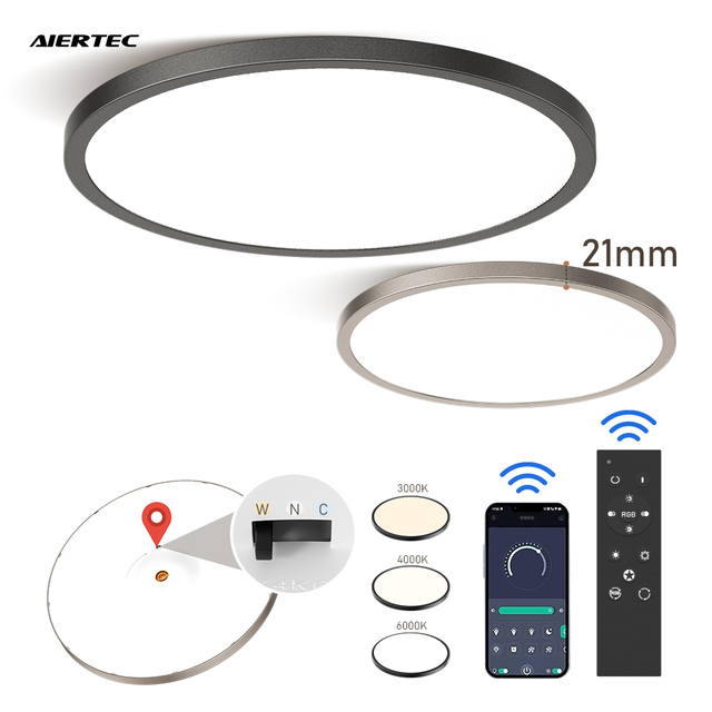 Smart Dimmable LED Ceiling Light with Remote Ultra-Thin Round Surface Mounted Design for Modern Home Lighting