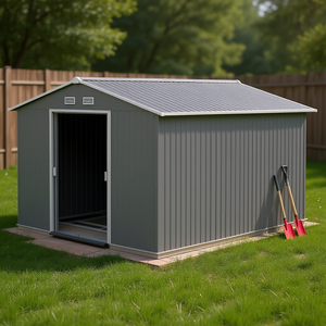 Caseta de Almacenamiento Metálica Gris D0100XF35TX de 11x9 Pies con Puertas Dobles Corredizas de Acero Galvanizado para Jardín, Patio Trasero - Product Image 2
