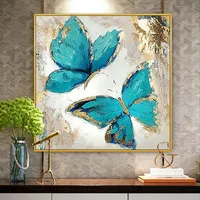 Pintura al óleo personalizada de mariposa, arte de lujo, Animal azul, decoración de pared, papel de aluminio dorado, al por mayor