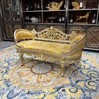 Chaise longue en cuir français, luxe européen, chaise longue en bois massif sculpté, idéale pour les villas de luxe