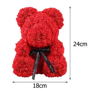 Best Price 25CM rose bear Wedding Party Decoration Valentine Girlfriend Anniversary Gift Foam Flower Teddy Bear Rose Bear