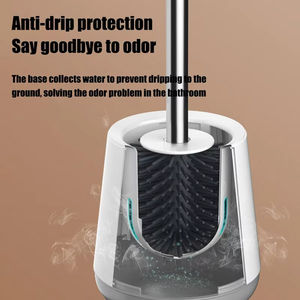 Brosse de nettoyage de toilettes en silicone en gros avec manche long et tête flexible et pliable - Product Image 5