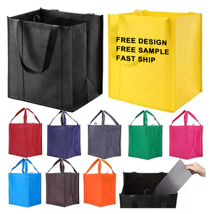 Custom Logo Foldable Reinforced Handle Grocery Bags Heavy Shopping <b>Totes</b> With Thick <b>Plastic</b> Bottom for Supermarket Storage Bag - Product Image 1