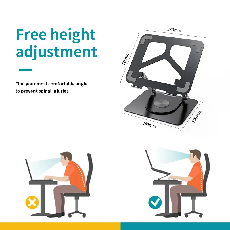 Foldable Aluminum MacBook Stand Holder Flexible 360 Rotating Height Adjustable Laptop Stand For Desk